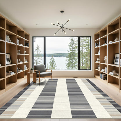 Modern Gray Cream Striped Accordion Rug