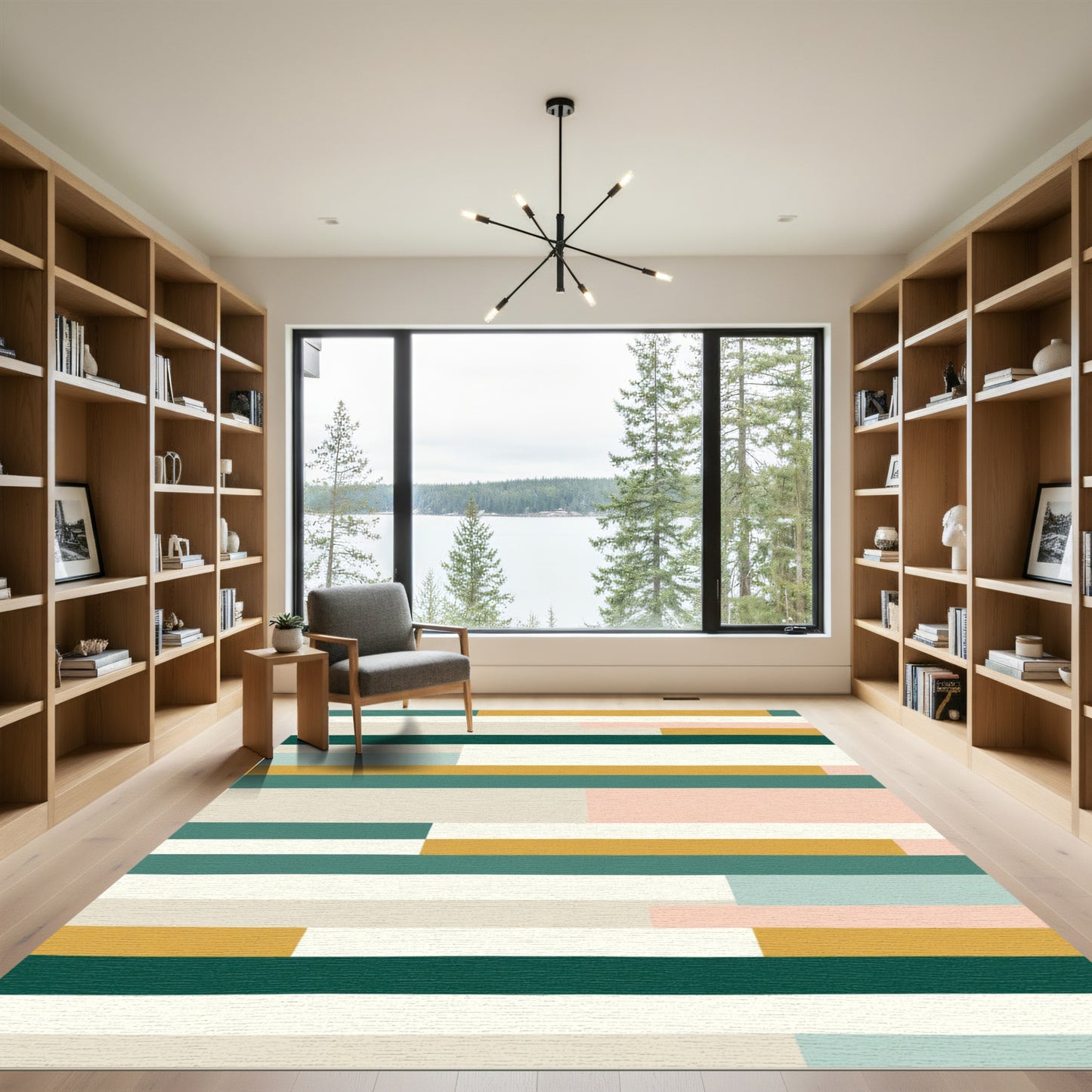 Striped Teal Ochre Blush Cream Rug