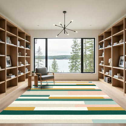Striped Teal Ochre Blush Cream Rug