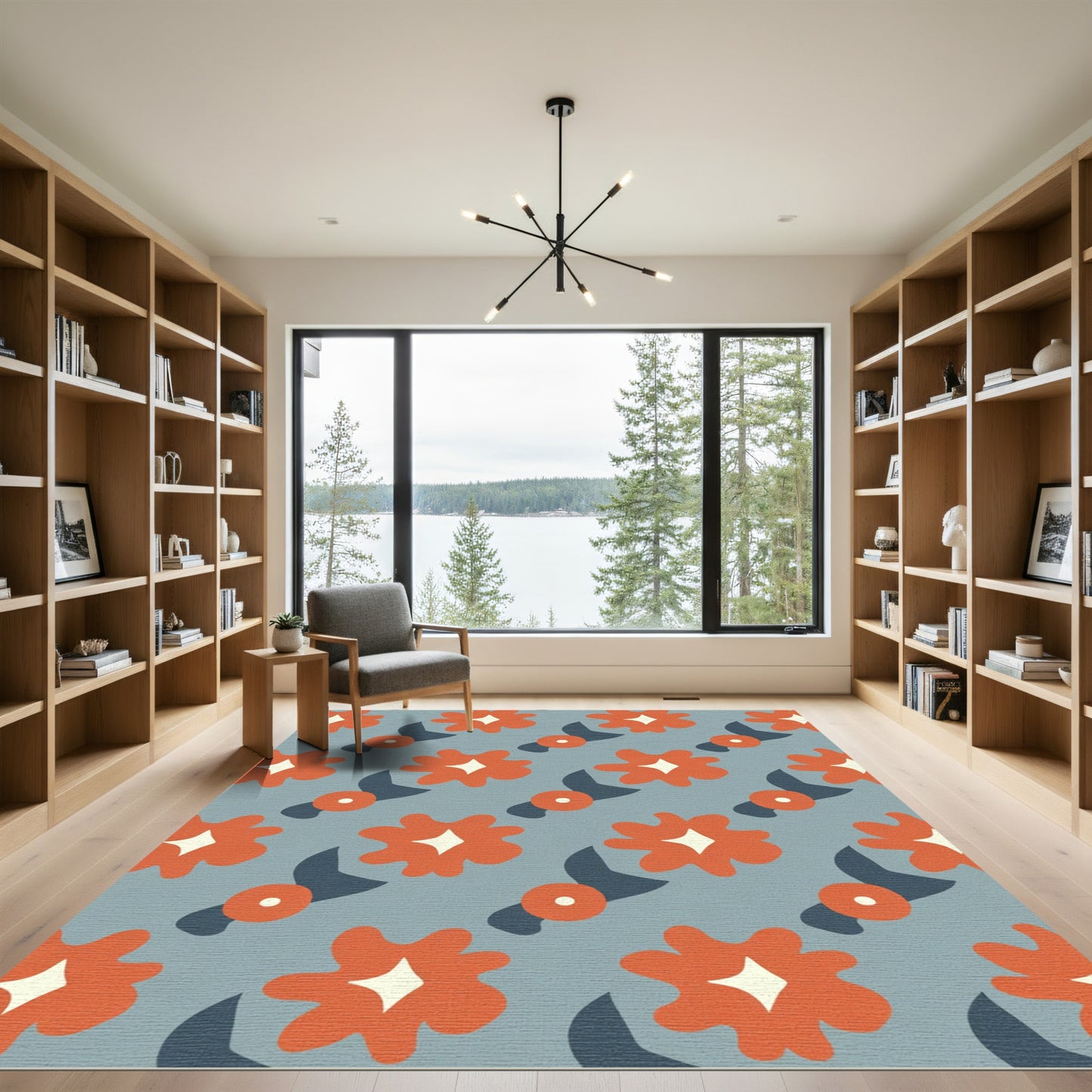 Retro Orange Flower Diamond Pattern Rug
