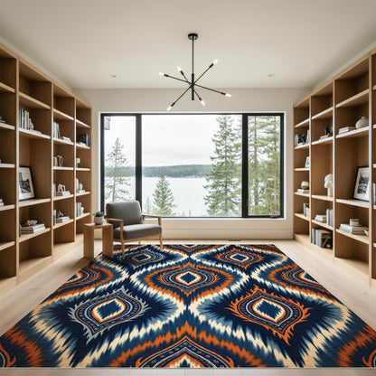 Indigo and Amber Ikat Medallion Rug