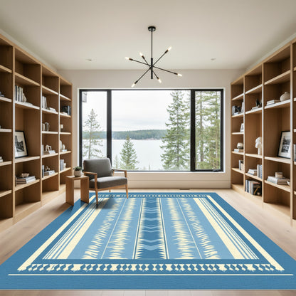 Serene Blue Tribal Stripe Rug