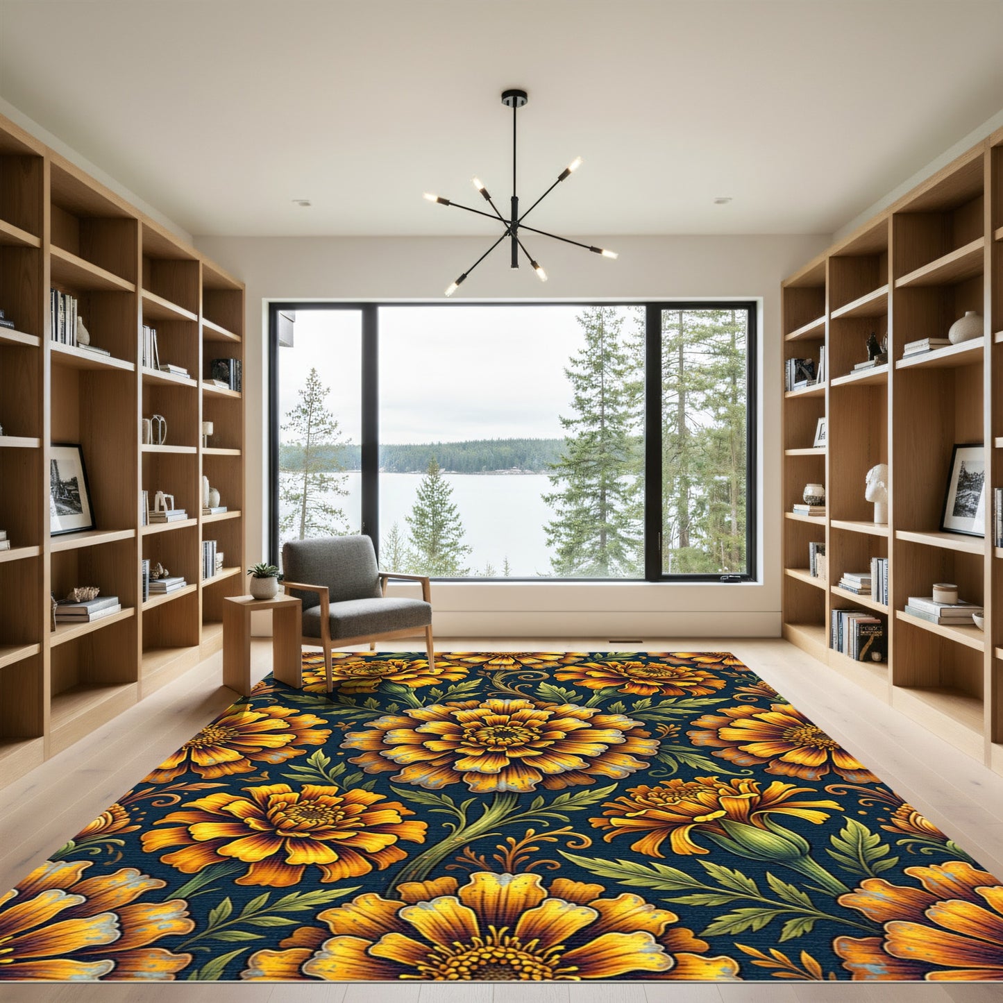 Vibrant Golden Marigold Floral Medallion Rug