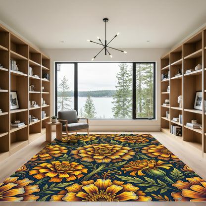 Vibrant Golden Marigold Floral Medallion Rug