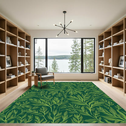Deep Emerald Green Foliage Vines Rug