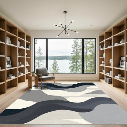 Monochromatic Abstract Wavy Landscape Rug