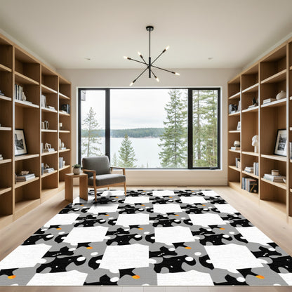 Modern Geometric Black White Gray Swirl Rug