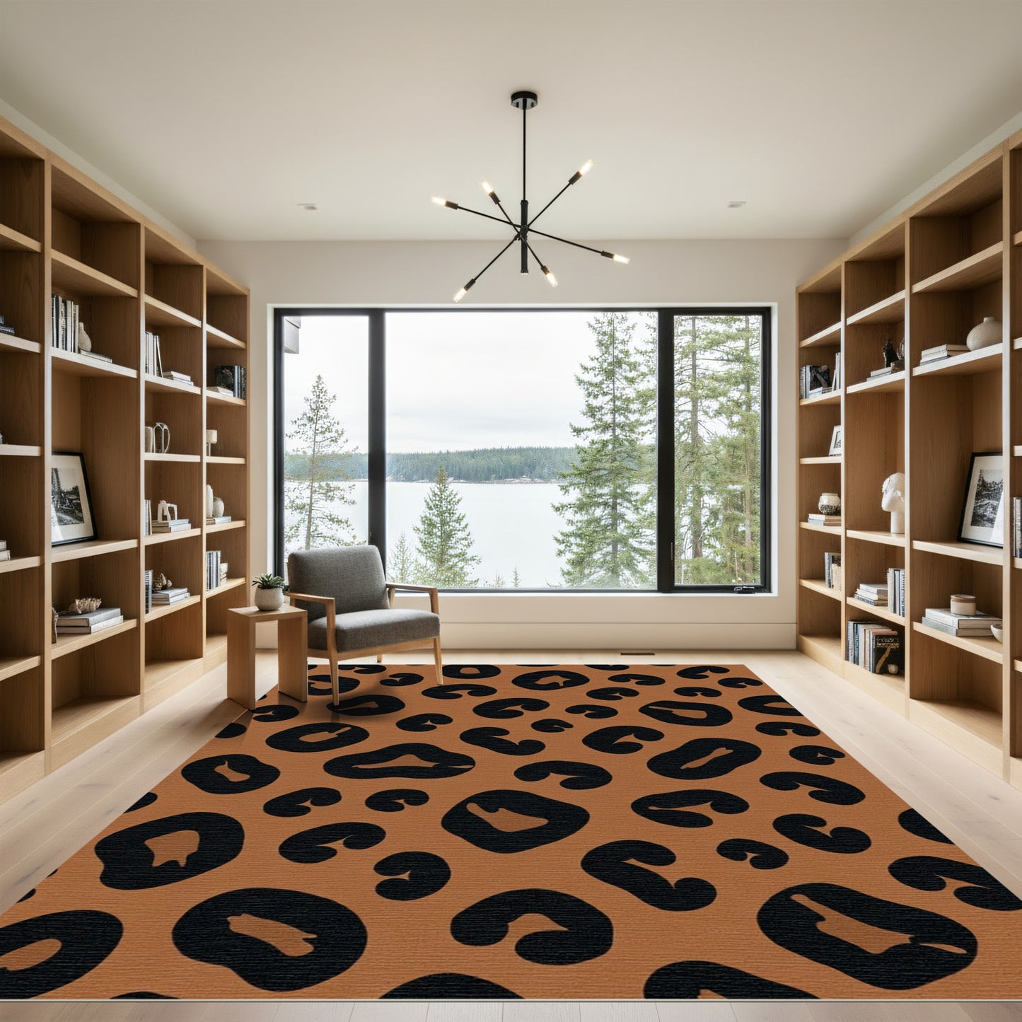 Sleek Black Spots Caramel Leopard Print Rug