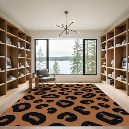 Sleek Black Spots Caramel Leopard Print Rug