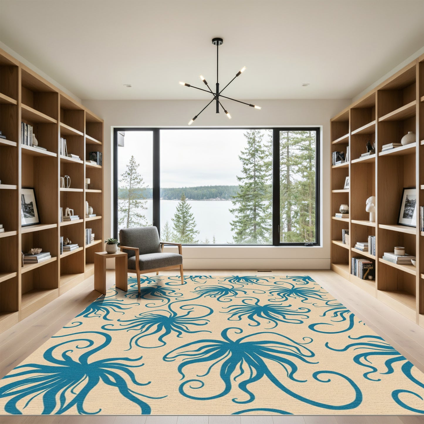 Deep Teal Whimsical Floral Swirl Rug