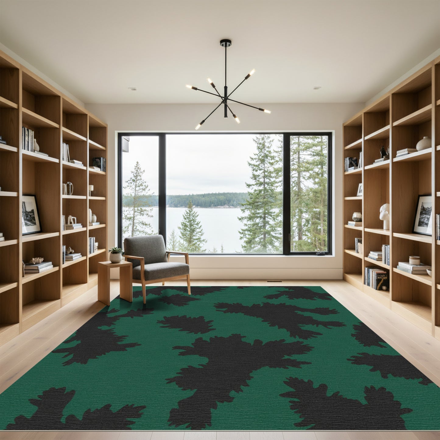 Deep Green Abstract Foliage Rug