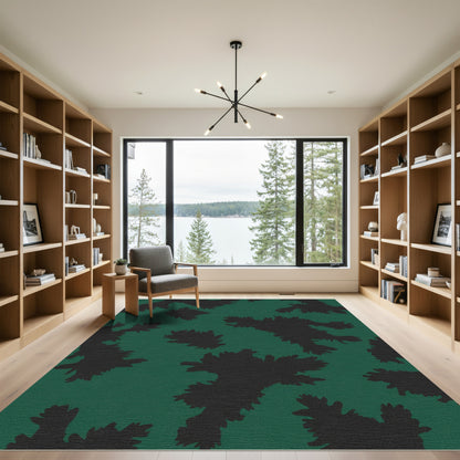 Deep Green Abstract Foliage Rug