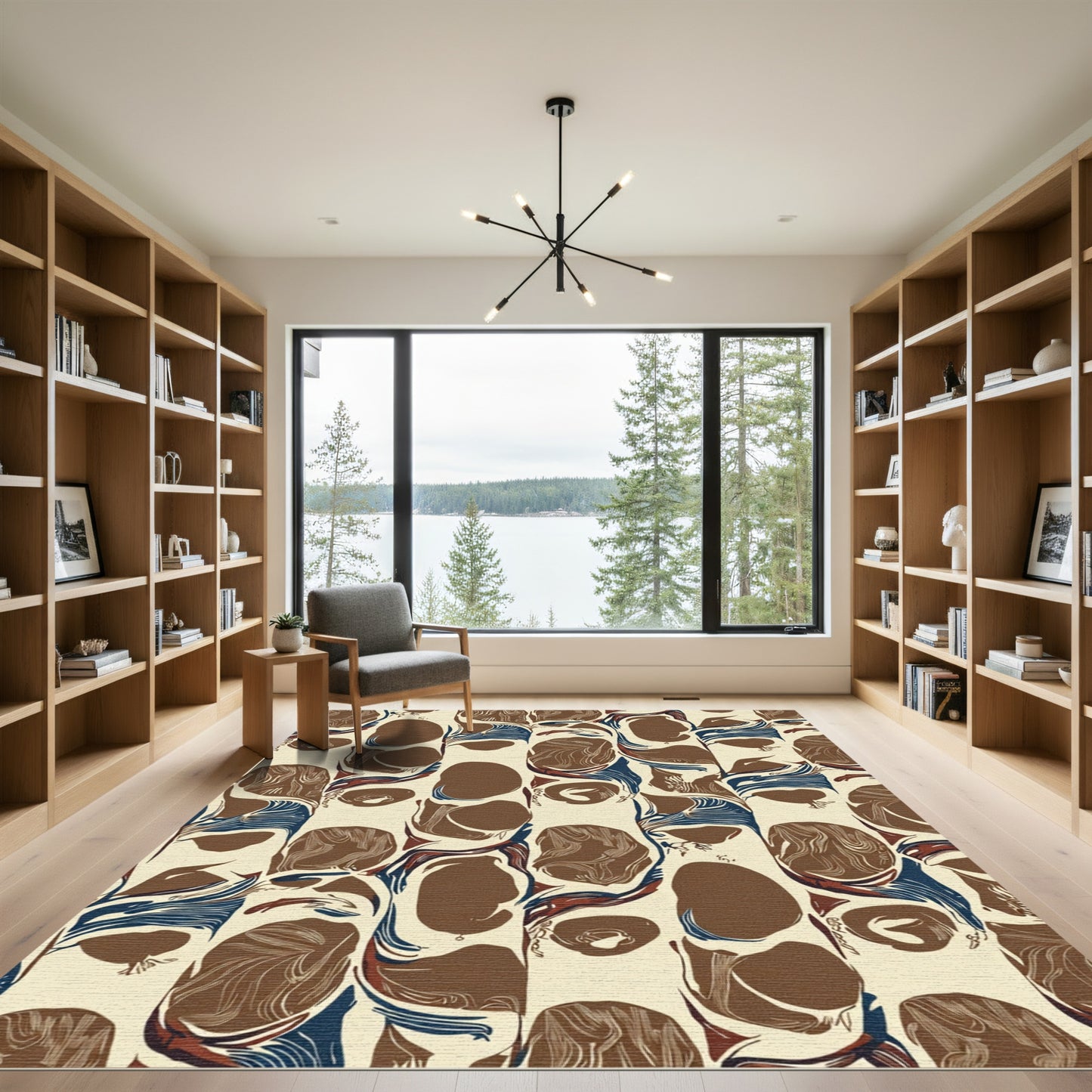 Earthy Brown Blue Organic Shapes Rug