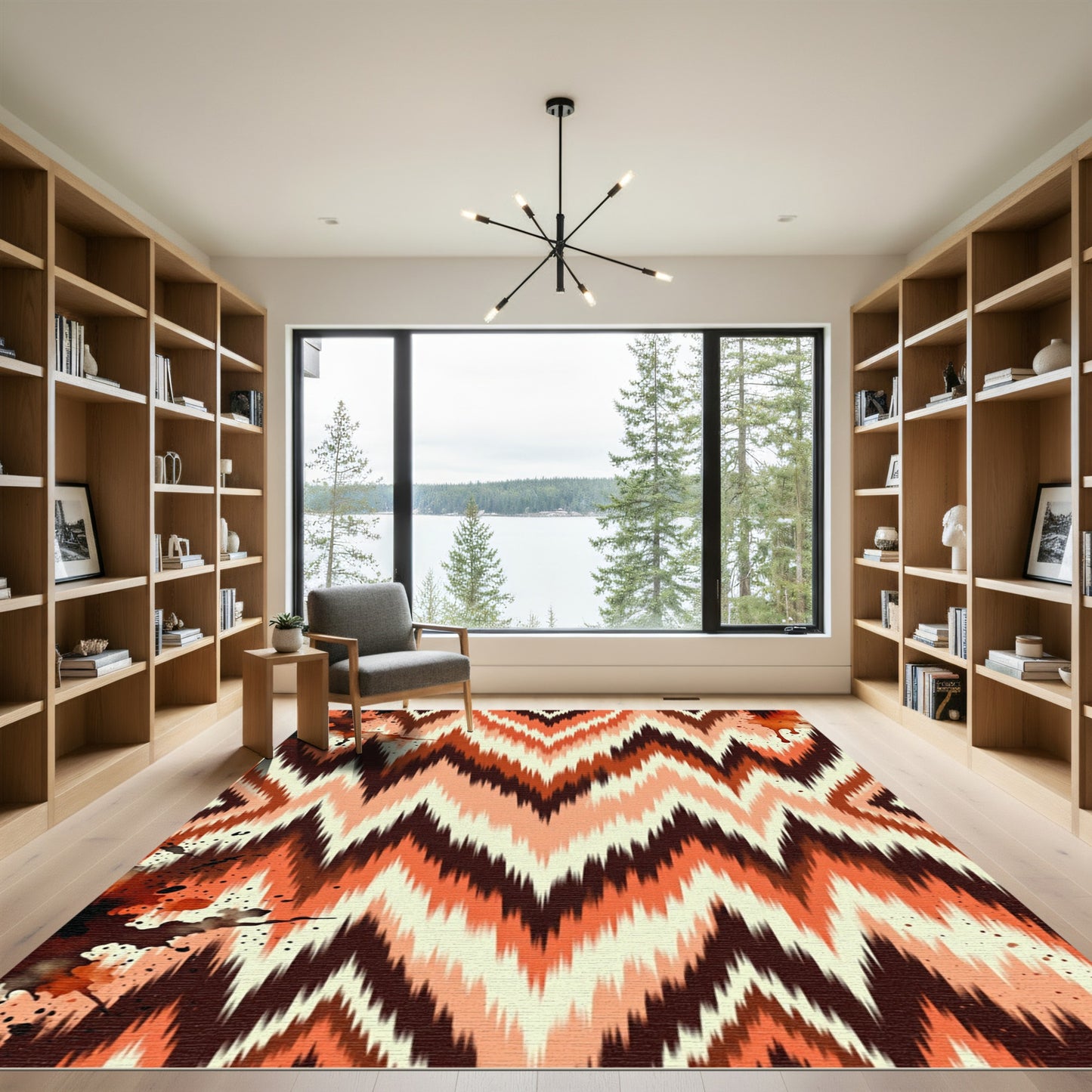 Burnt Orange And Cream Zigzag Ikat Rug