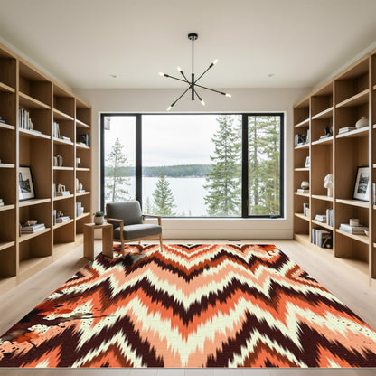 Burnt Orange And Cream Zigzag Ikat Rug
