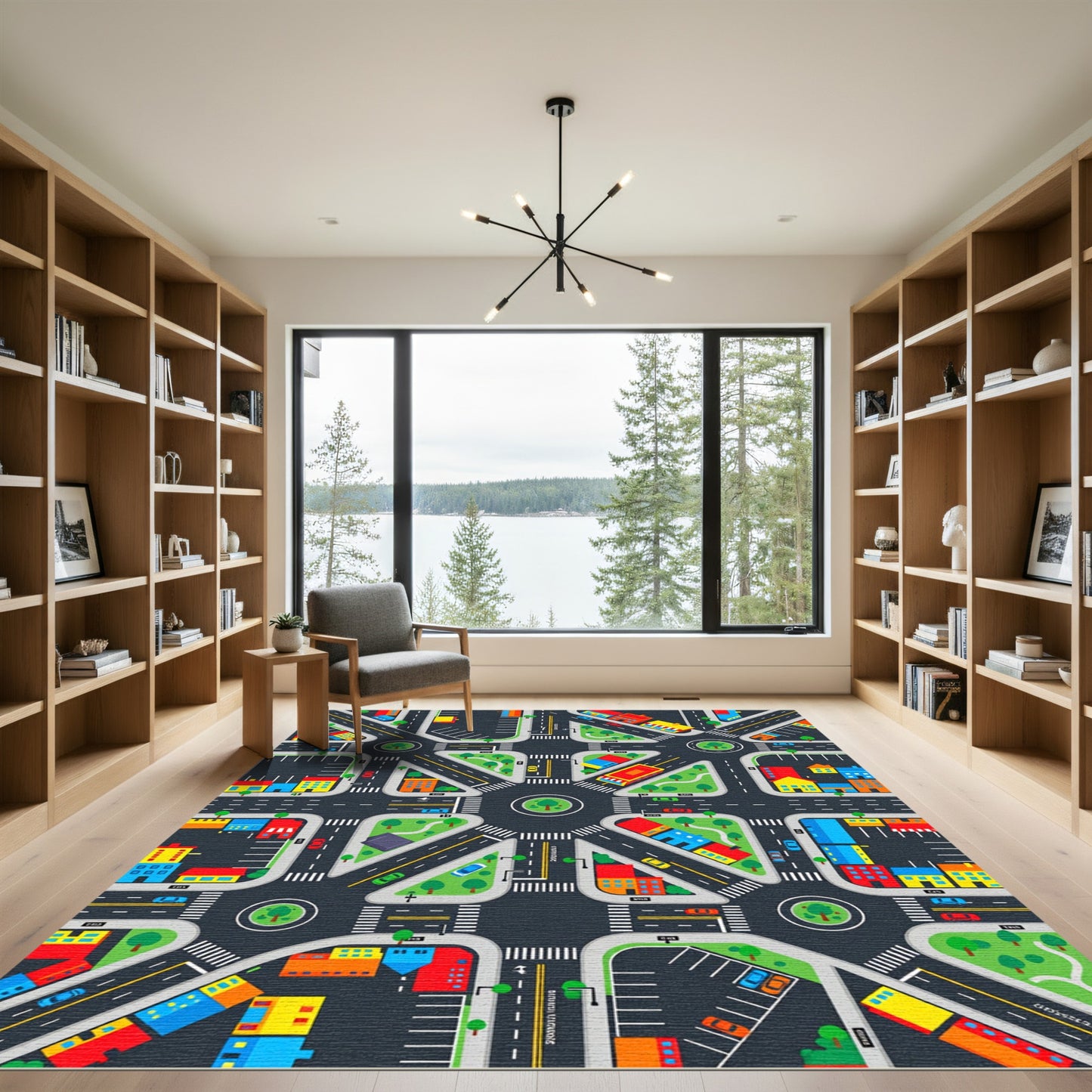 Colorful Urban Crossroads Grid City Streets Rug