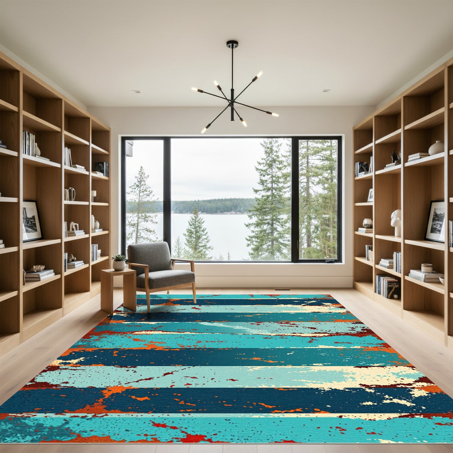 Abstract Terracotta Splatter Stripe Rug