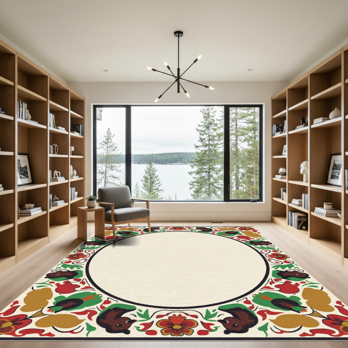Farmhouse Red Brown Floral Border Rug