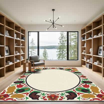 Farmhouse Red Brown Floral Border Rug