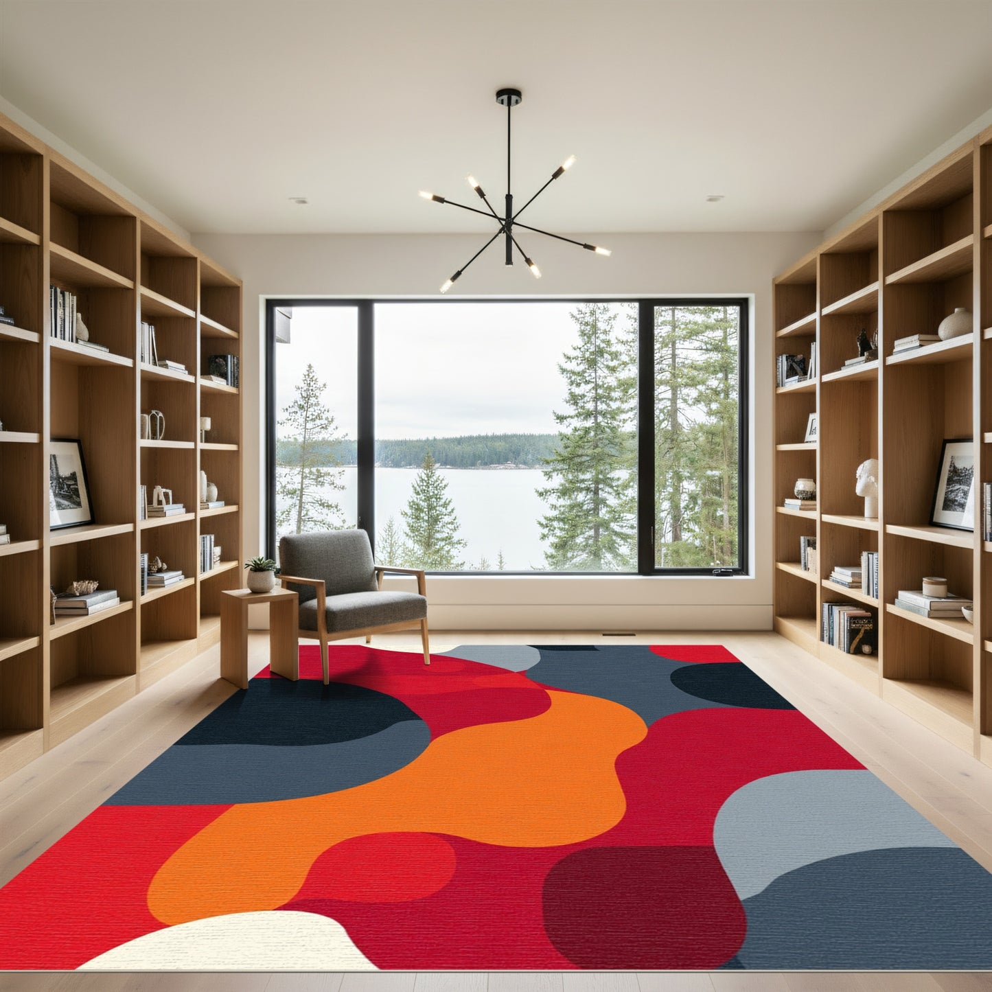 Bold Red Organic Blob Form Rug