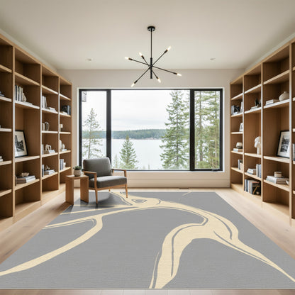 Cream Abstract Branch Swirl Gray Rug
