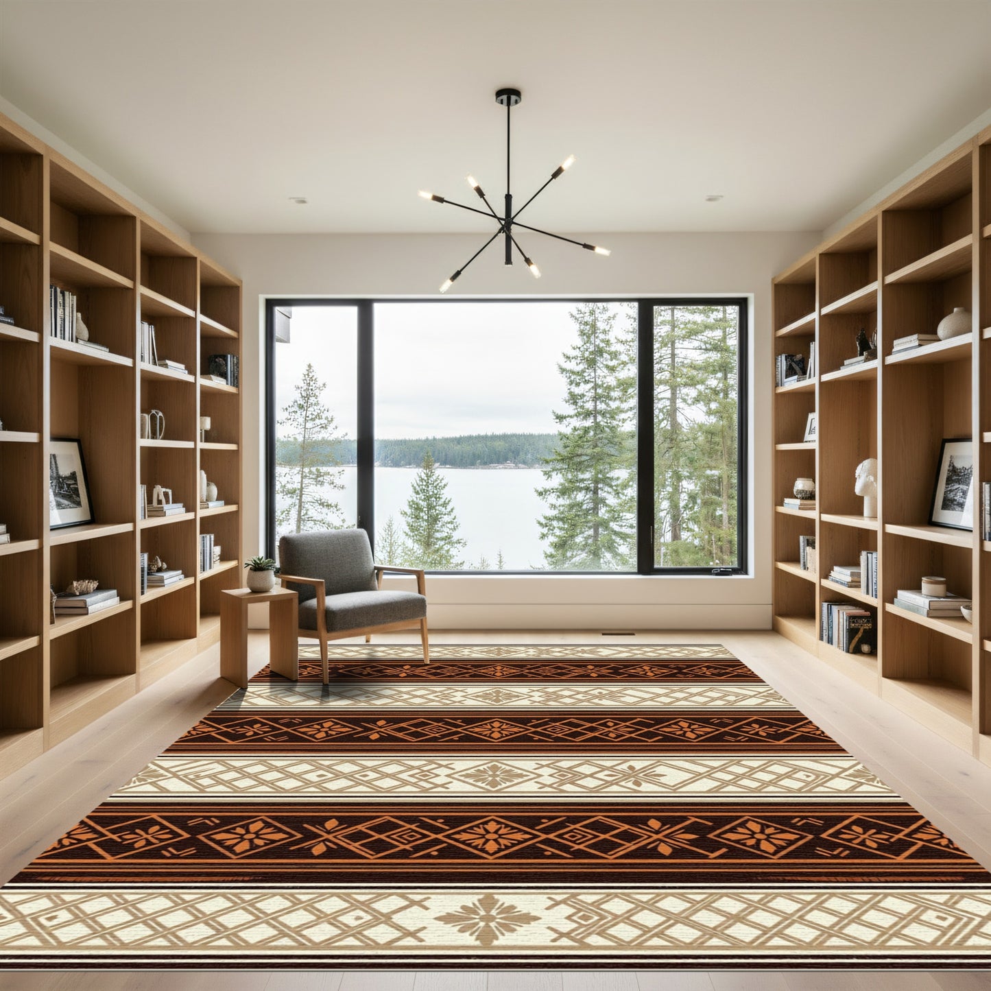 Rustic Ivory Orange Geometric Band Rug