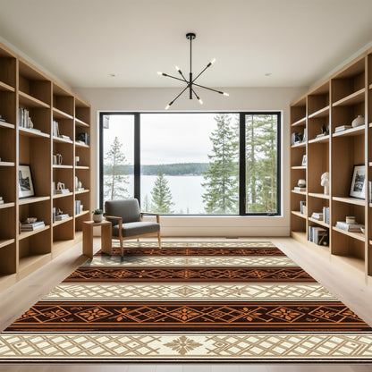 Rustic Ivory Orange Geometric Band Rug