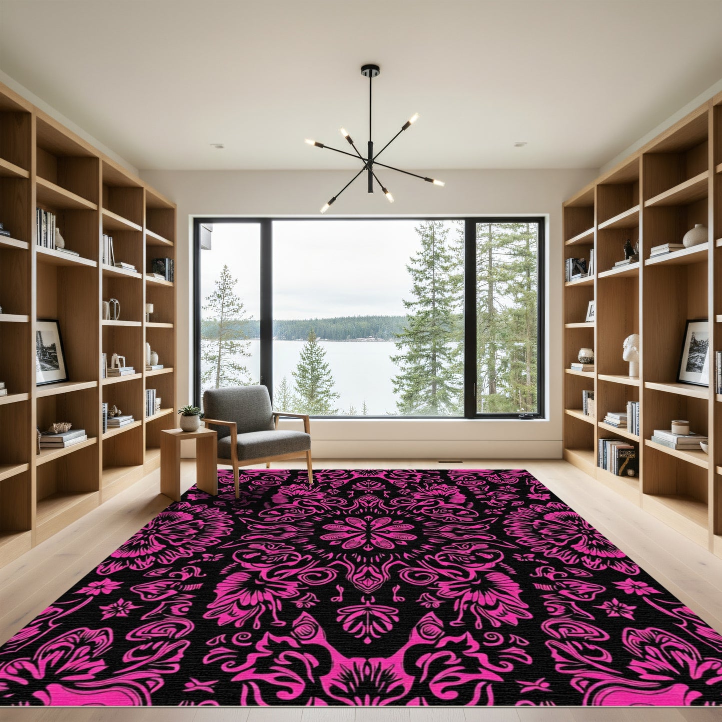 Vibrant Hot Pink Floral Mandala Rug