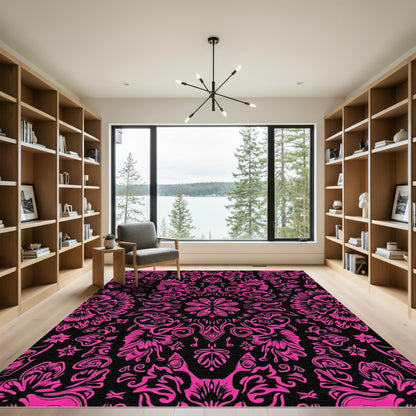 Vibrant Hot Pink Floral Mandala Rug
