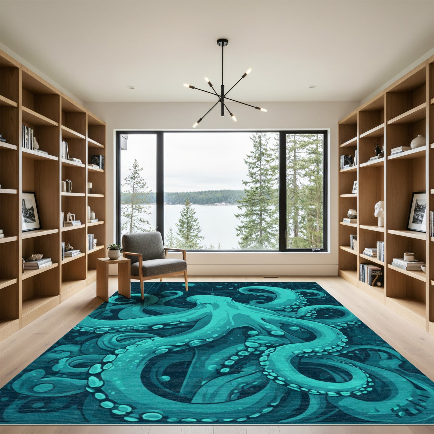 Teal Octopus Tentacle Whirlpool Rug