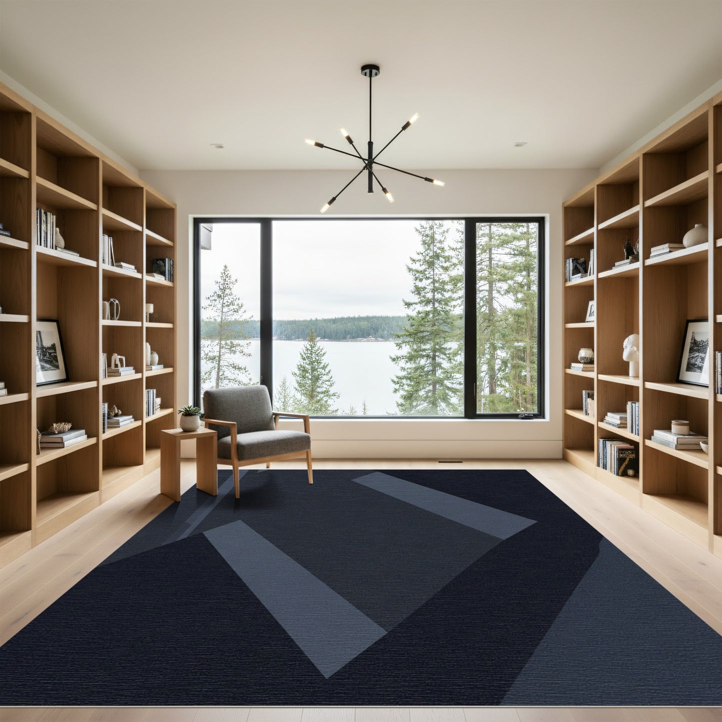 Dark Blue Geometric Abstract Rug