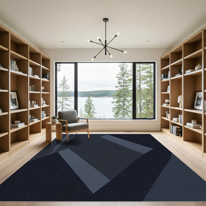 Dark Blue Geometric Abstract Rug