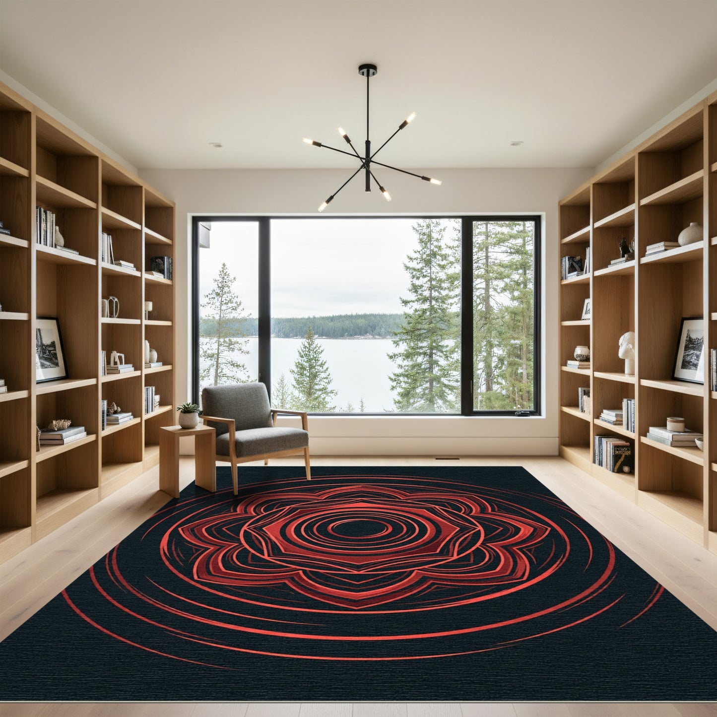 Vibrant Scarlet Concentric Medallion Rug