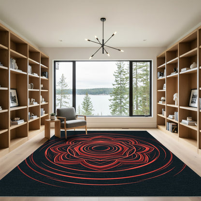 Vibrant Scarlet Concentric Medallion Rug
