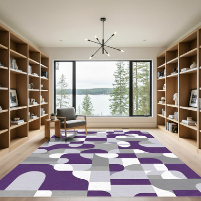 Purple Grey Abstract Geometric Mid Century Rug