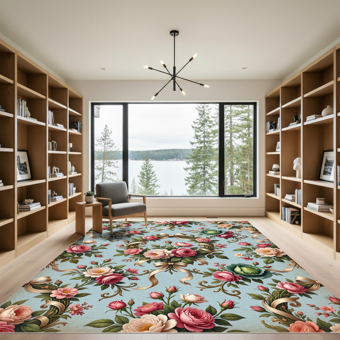 Vintage Chintz Rose Ribbon Bouquet Rug