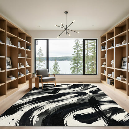 Ink Wash Brushed Abstract Strokes Rug