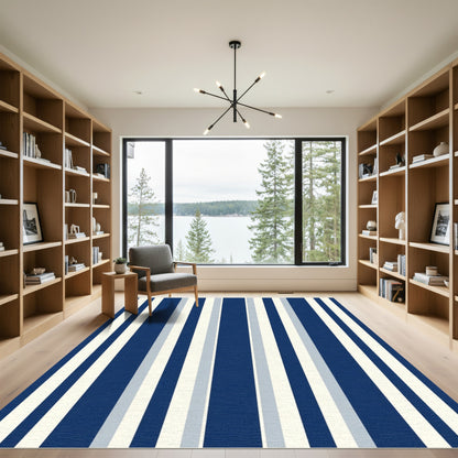 Classic Navy White Gray Stripes Rug