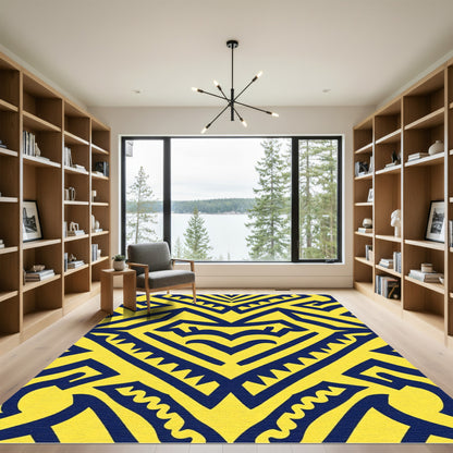 Bold Yellow Navy Jagged Geometric Rug