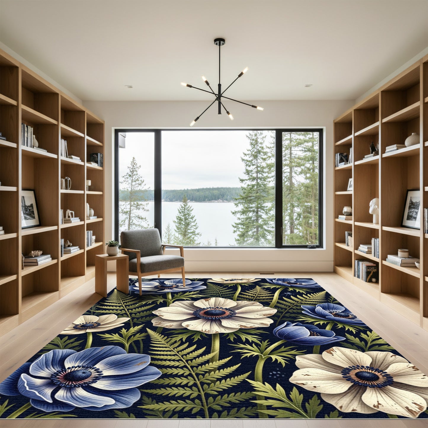 Blue and White Anemone Botanical Meadow Rug