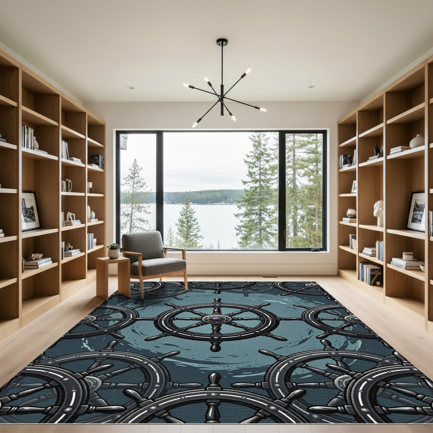 Nautical Steering Wheel Dark Slate Repetition Rug