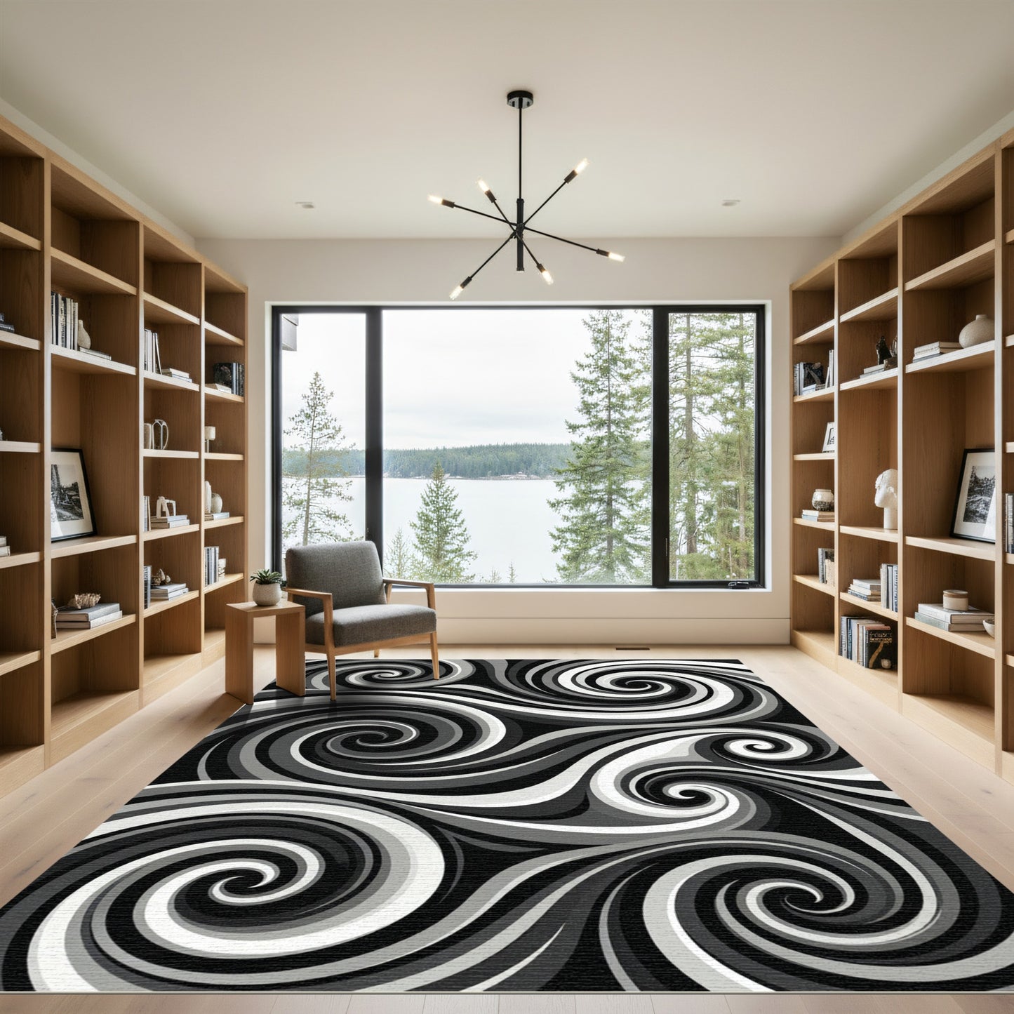 Monochromatic Abstract Swirling Wave Rug