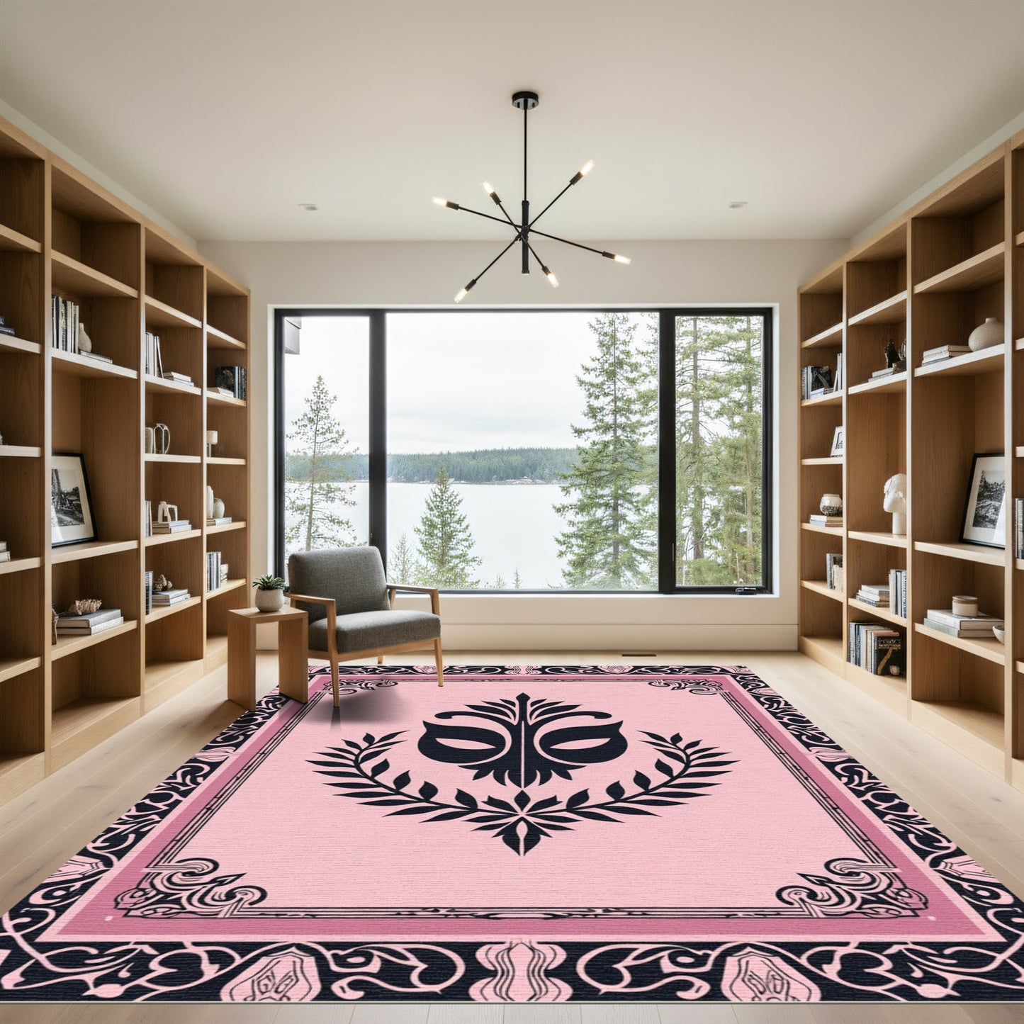 Pink Black Mask Laurel Wreath Icon Rug