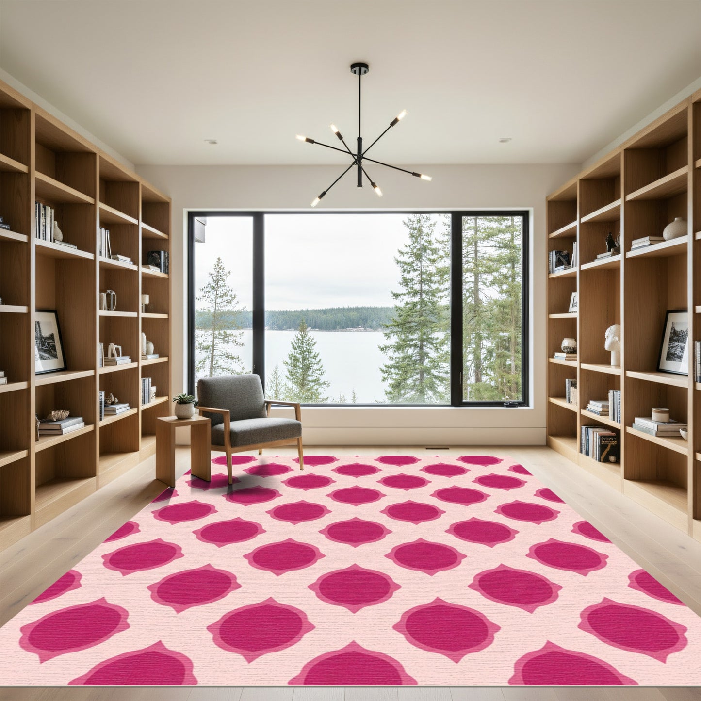 Fuchsia Pink Geometric quatrefoil Medallion Rug