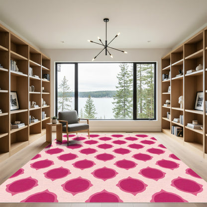 Fuchsia Pink Geometric quatrefoil Medallion Rug