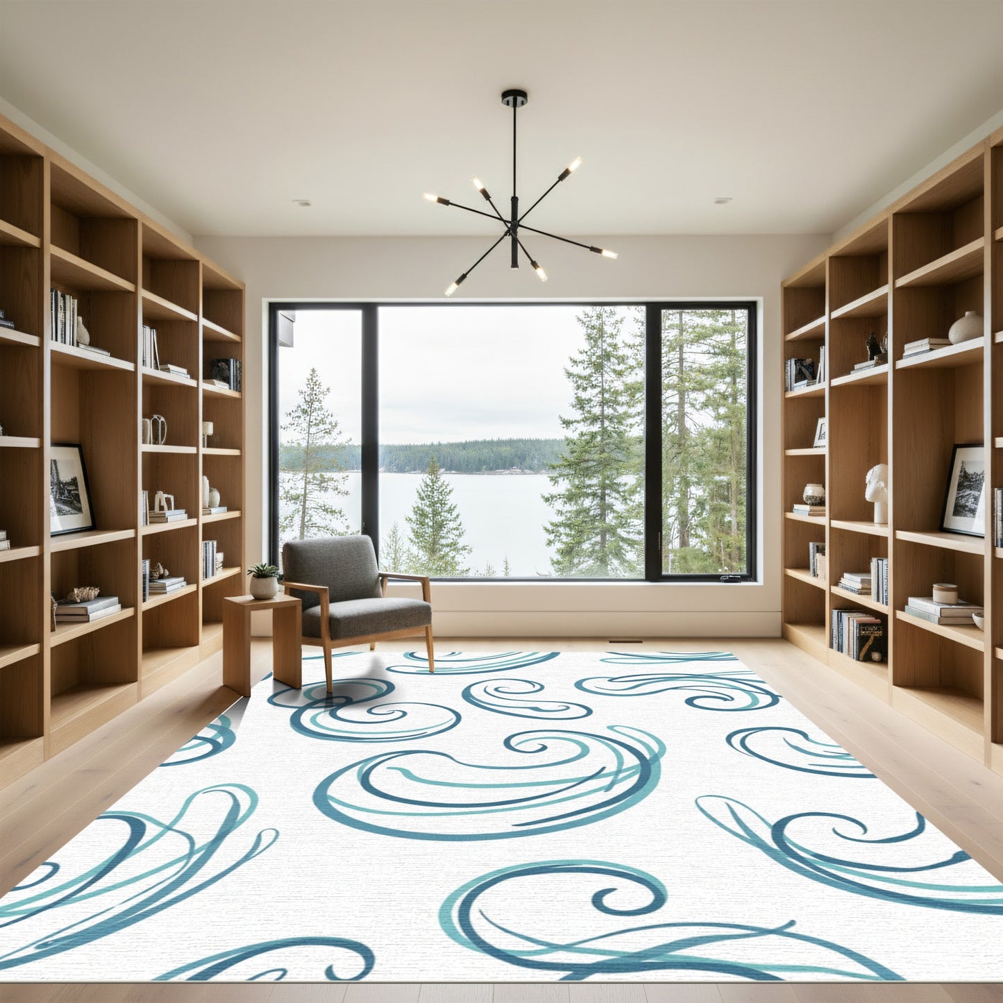 Azure Swirl Abstract Lines Rug
