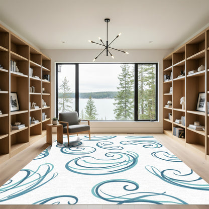 Azure Swirl Abstract Lines Rug
