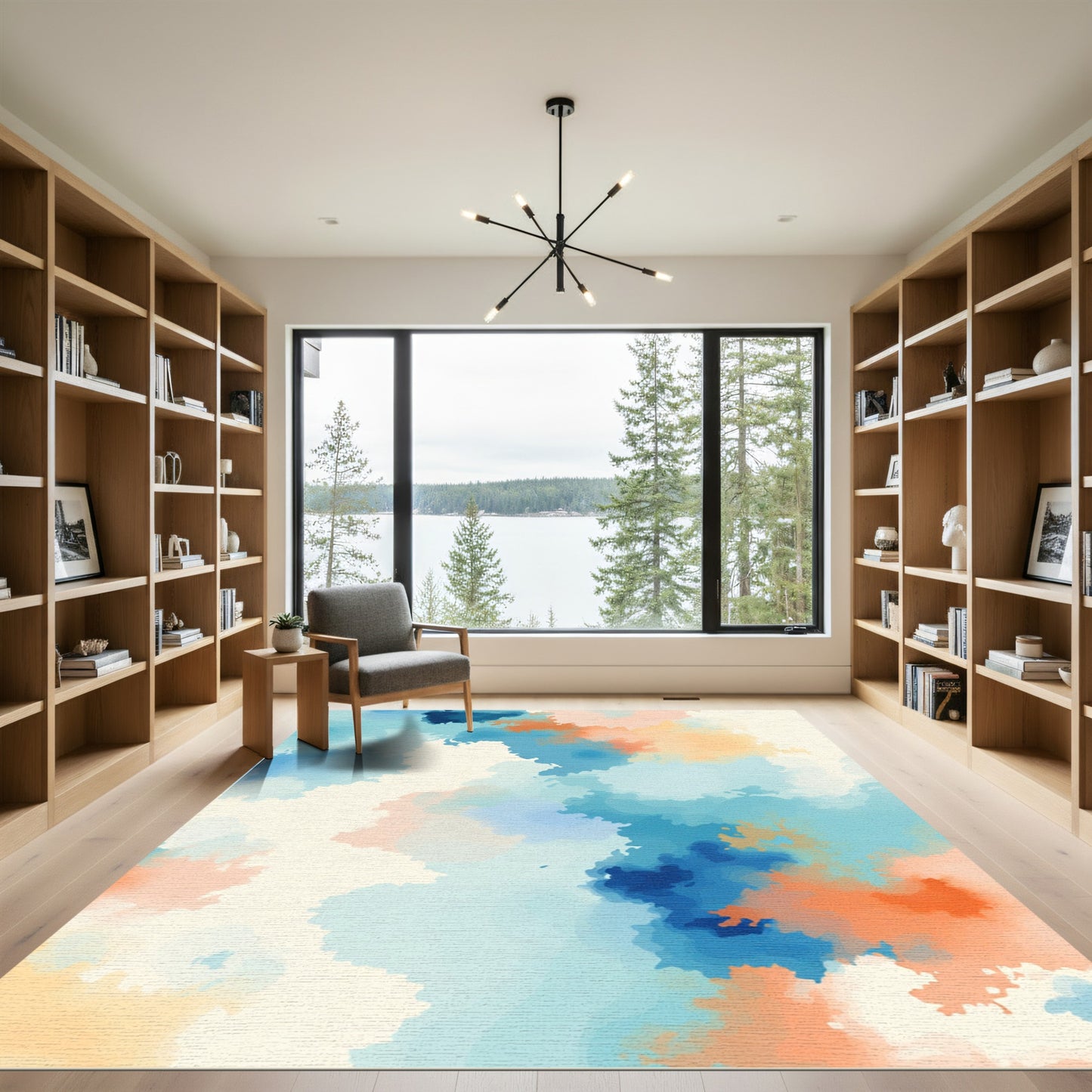 Oceanic Blob Abstract Cream and Blue Rug