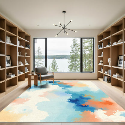 Oceanic Blob Abstract Cream and Blue Rug