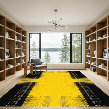 Bold Yellow Black Glitch Halftone Rug
